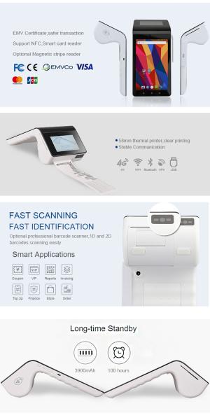 China Android 7.0 OS Intelligent Mobile Pos Terminal Touch Screen With Barcode Reader factory