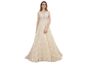 China Applique Beading Long Wedding Dresses With Sash / Sexy Evening Gowns factory