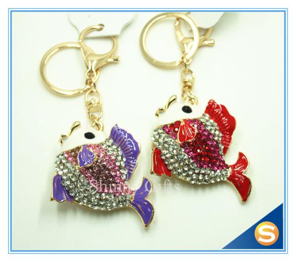 Lovely Goldfish Fish Cute Crystal Rhinestone Charm Pendant Purse Car Key Ring