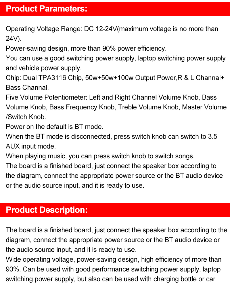 2.1 Channel Home Amplifier TPA3116D2 2*50W 100W Stereo Audio Equalizer 5.0 HIFI Power Subwoofer