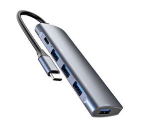 China Grey 5 In 1 Multiple USB C Hub Adapter 3.0 Type Male OEM / ODM factory