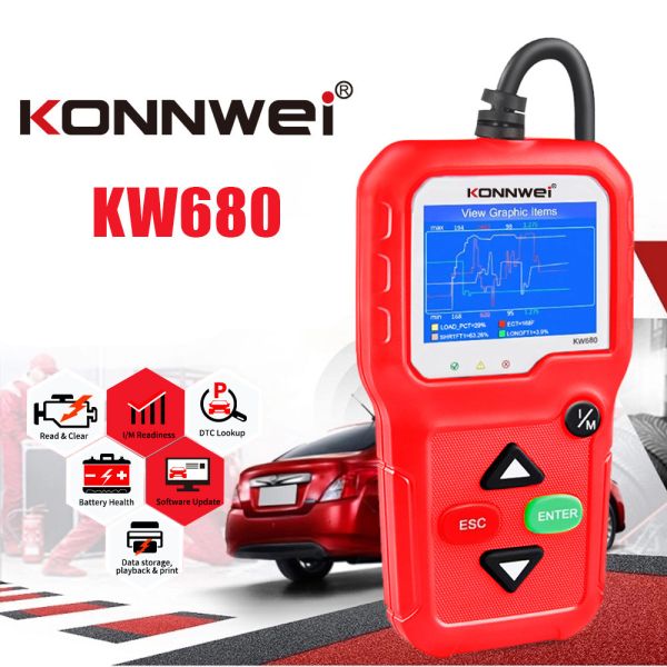 KW680 Konnwei Scan Tool Enhanced Handheld Obd2 Scanner CE RoHS Certificate