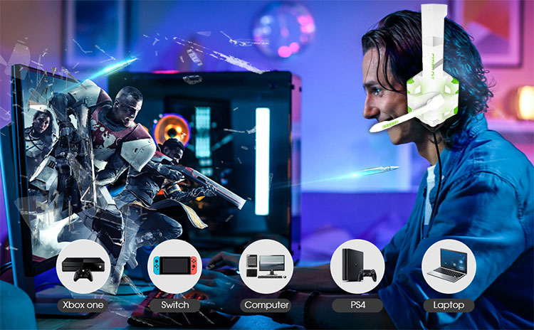 PC PS5 Xbox One Custom Gaming Headsets with Noise Canceling Mic 7.1 Surround Sound