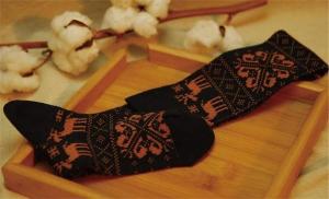 China High quality vintage style christmas deer patterned design cotton winter thick hosiery factory
