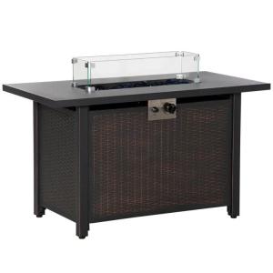 China Outdoor Patio Garden Camping Fire Pit Table with Auto Ignition and Glass Wind Guard factory