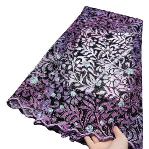 China Supoo Wholesale Factory Price Direct Sales French Lace Fabric Embroidery with Sequins Velvet Multi Color Mesh Fabric Embroidered factory