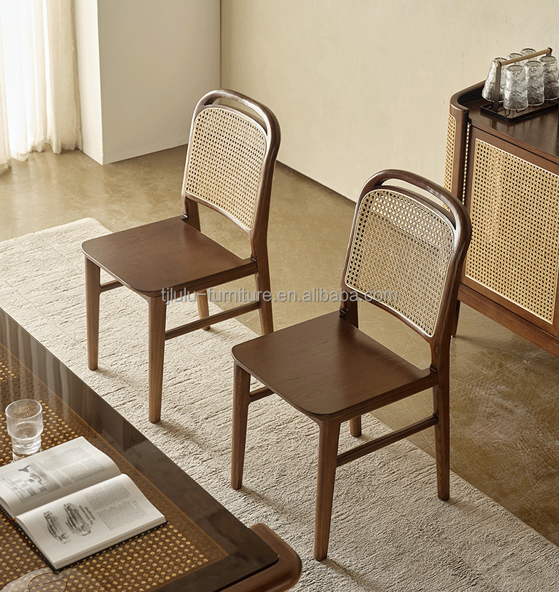 Living Room Furniture Finish Nitrolacquer Solid Wood Dining Chair for Rattan Leisure Design