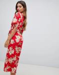 custom make V neck tie waist floral jumpsuit for girls