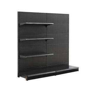 China New Design Black Wooden Light Duty Gondola Shelving Supermarket Convenience Store Display Shelves factory