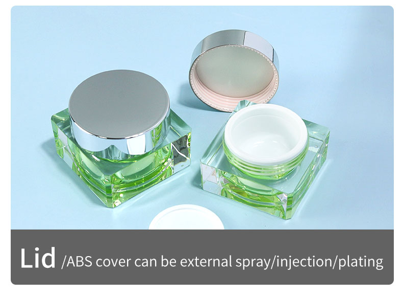 15g 30g 50g Square Cosmetic Jars Green Clear Acrylic Jars Luxury For Face Cream