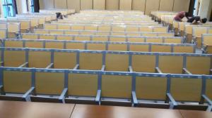 China College Furniture School Fixed Table And Chair / Lecture Hall Ladder Classroom Desk factory
