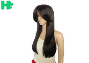China Adult 22 Inch Black Long Synthetic Wigs / Natural Hairline Full Lace Wigs factory