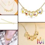 Heart In Heart Pendant Womens Engraved Necklace With Colored Stones