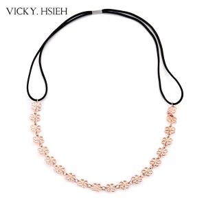 China VICKY.HSIEH Rose Gold Tone Filigree Flower Metal Elastic Headband factory