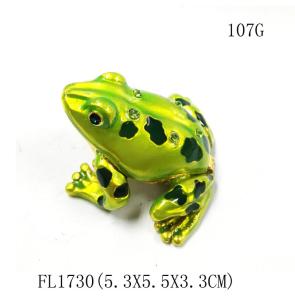 China wholesale green crystal frog design metal trinket frog shape metal jeweled enamel trinket boxes factory
