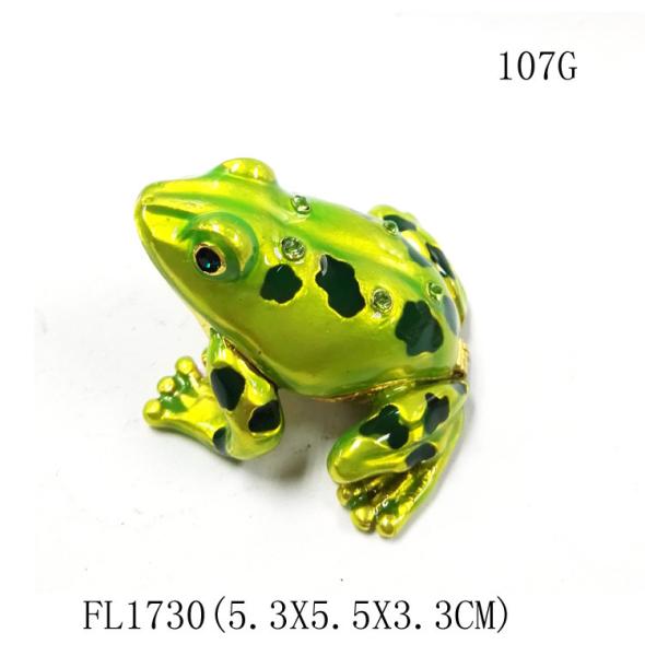 wholesale green crystal frog design metal trinket frog shape metal jeweled