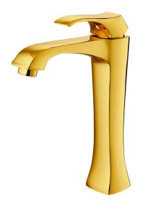 China 35mm Cartridge Light Gold Wash Basin Taps Long Neck Bathroom Sink Faucet factory