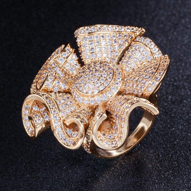 Hot Sale CZ Flower Ring CZ Gold Ring For Women Fashion Zirconia Ring Wedding Quality Charm Ring Jewelry