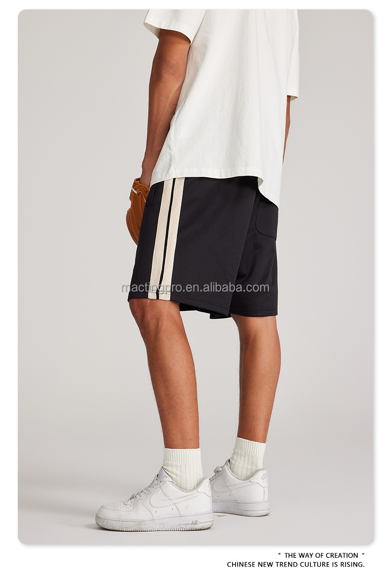 2024 Summer Men's Polyester Gym Running Side Striped Sweat Shorts in Basic Style