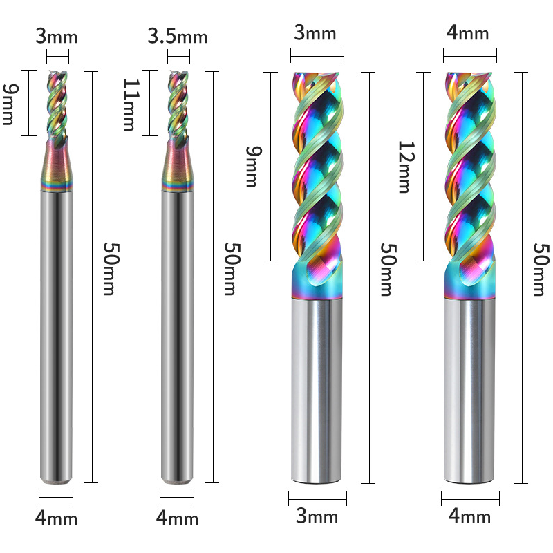 65 Degree U-shaped groove Aluminum Milling Cutter 3-edge DlC Colorful Coating Tungsten Steel Milling Cutter for Aluminum Milling