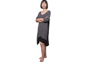 China Black Sleepwear Night Dress Viscose Elastane Jersey Ladies Summer Pajamas With Solid Bnad factory
