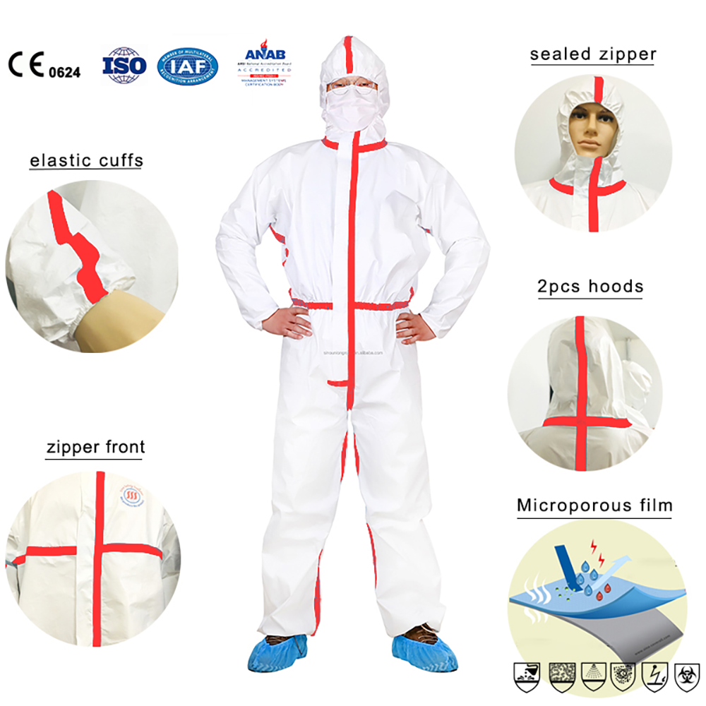 Medical Ppe Disposable Coveralls Aami Pb70 Level 1 2 3 Taped Microporous