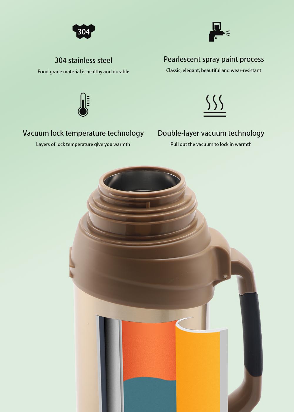 2.0L Double Wall Vacuum Travel Pot For Cooking Large Thermos Travel Flask Keeps Cold Up To 72 Hours