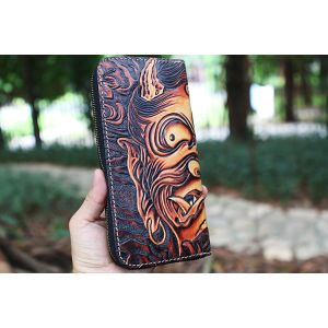 Buddha Demon Handmade Vegetable Tanned Cowhide Carved Japanese Wallet Genuine