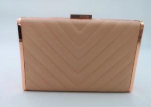 China Elegant Quilted Metallic Clutch Bag , Faux Leather Rose Gold Chain Hand Clutch Purse factory
