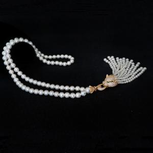 China Round Shell Pearl Necklace with Cubic Zirconia Tassel Charm Gold Plated (SN702142) factory