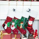 Set of 4 Family Christmas Stockings Carry The Tree Together Embroidery Red