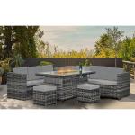 Leisure Outdoor Steel Tube Frame AJUNION Wicker Rattan Garden Set with Fire Pit
