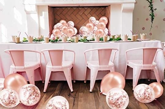 Silver Balloons + White Balloons + Confetti Balloons w/Ribbon | Rosegold Balloons for Parties