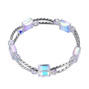 China 2.6in 0.38oz Square Crystal Bracelet 3 Layer Synthetic Slider Silver Bracelet factory