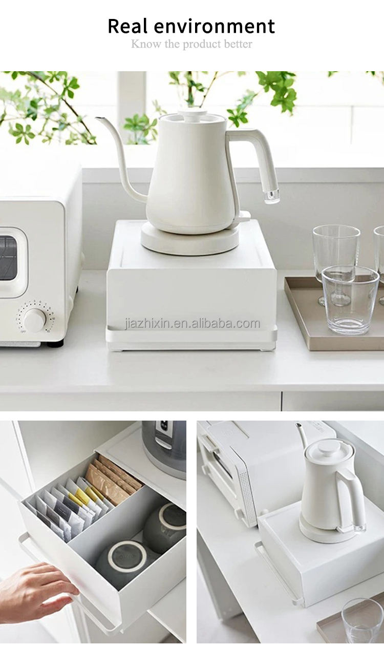 Japanese Desktop Storage Box Pull-out Coffee Machine Base Kettle Kitchen Cup Storage bar Tea Bag Rack