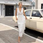 Embroidered Long Sleeve Lace Maxi Dress Plain Pattern For Wedding