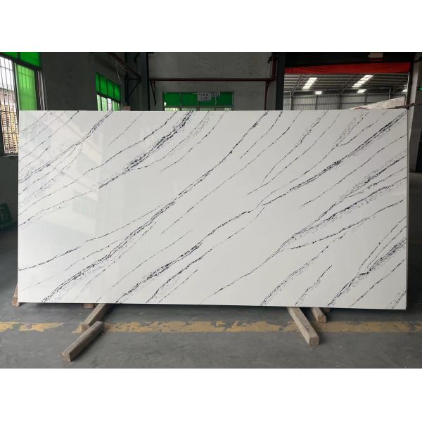 AB70713 River Black Quartz Polished Stone Slabs 3200x1600mm For Kitchen Countertops