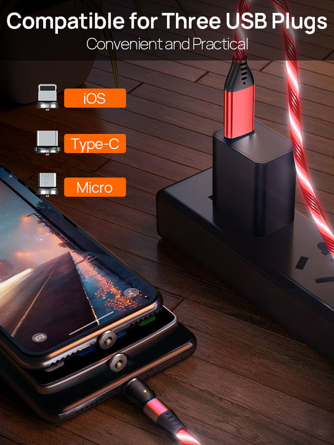 Focuses Magnetic USB Charging Cable 3m LED Flowing Luminous Phone Charging Cable