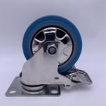 3 Inch Blue Rubber Brake Caster Wheels Stainless Steel Bracket