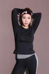 CPG Global Women Pure Black Polyester Sexy Slim Fit Long Sleeves Round Collar