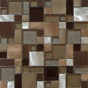 China 3D red silver square tile glass mix metal mosaic brush finished factory