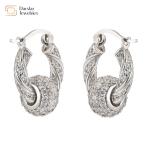 Gold Plated Rhinestone Hoop Earrings , Twist Diamond Ball Charm Pendant Earrings