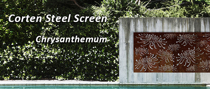 Laser Cut External Decorative Outdoor Corten Screen Panel With Chrysanthemum Pattern