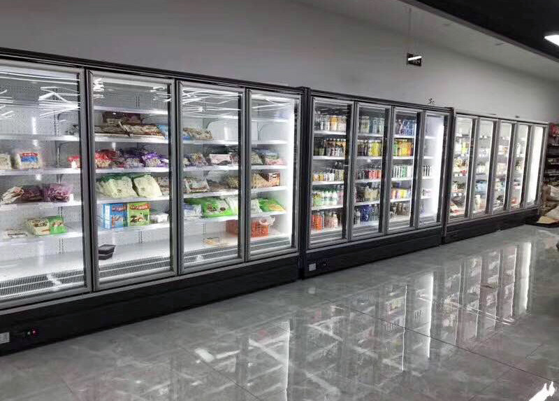 China Anti Fog Glass Door Refrigerated Merchandiser Display Vertical LED factory