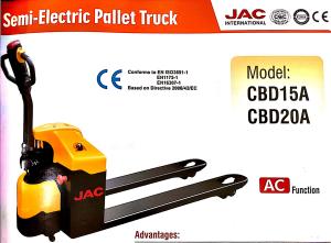 China Red / Yellow Semi Electric Pallet Truck 2 Tons Capacity High Gradient Performance factory