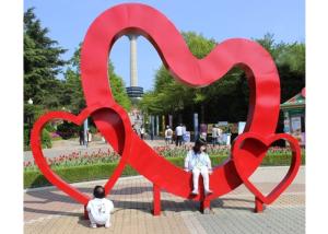 China Outdoor Red Heart Sculpture Stainless Steel Contemporary Garden Art Decoration factory