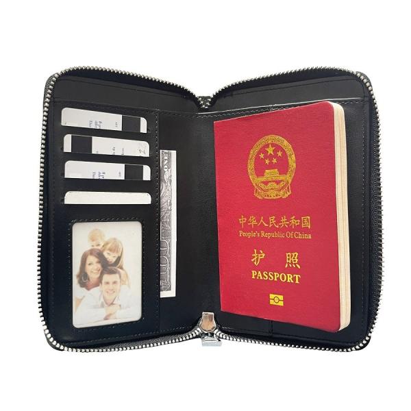 Big Capacity Leather Zippered Multi Compartment Travel Document Organizer Wallet