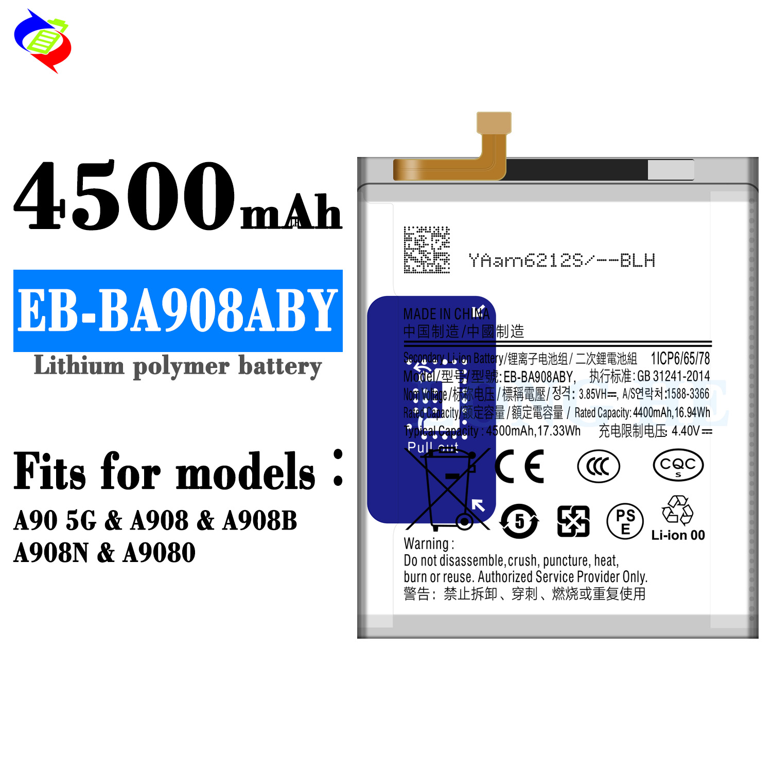 Replacement Battery EB-BA908ABY For Samsung A90 5G A908 Phone Original logo Battery 3.85v 4500mAh