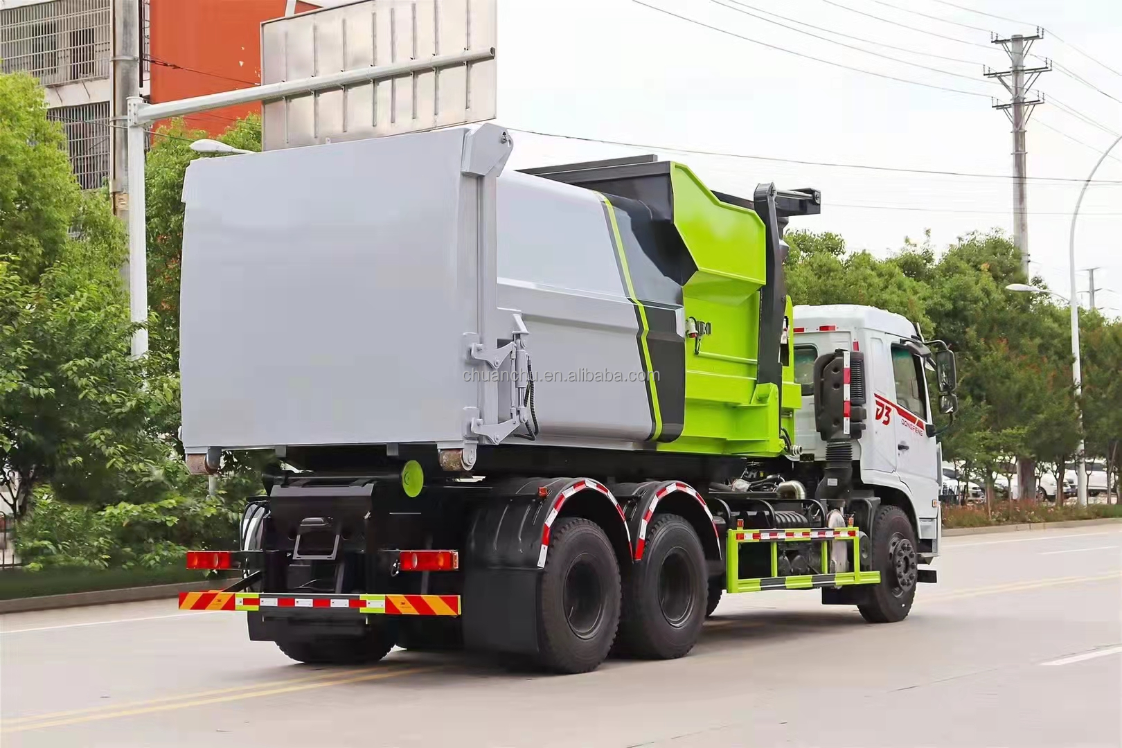 2024 Dongfeng 6x4 20CBM 25CBM Garbage Truck With Bin Hydraulic Hook Arm for Pure Electric Custom's Requirement and Sale