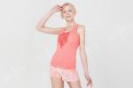 Cotton Jersey Vest Top Pyjama Sets , Womens Summer Sleepwear Sets Peach Color
